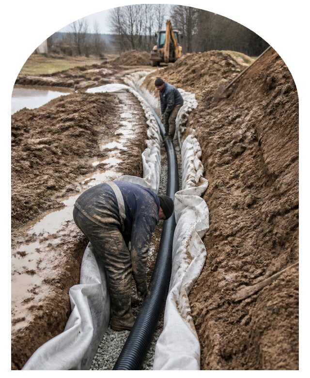 Осушение участка и отвод грунтовых вод под ключ в Альметьевске